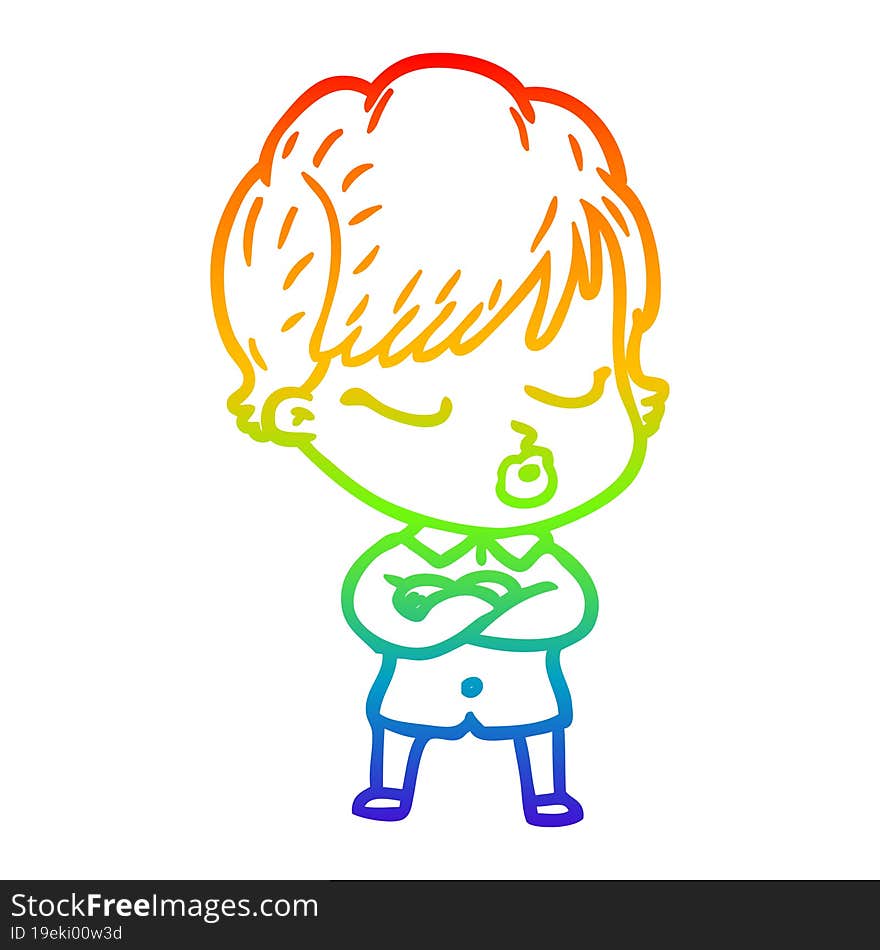 rainbow gradient line drawing cartoon woman with eyes shut