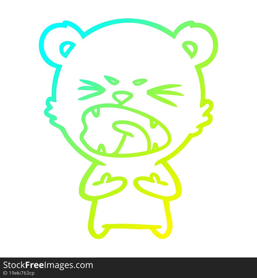 Cold Gradient Line Drawing Angry Cartoon Bear