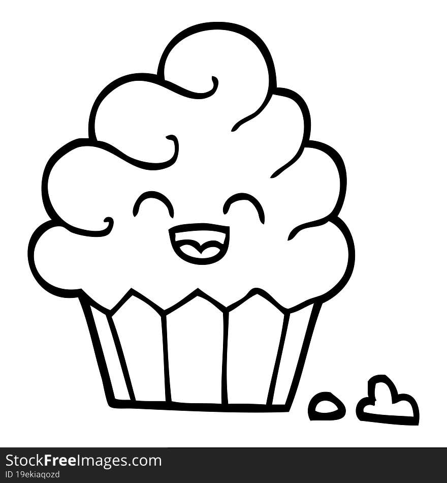 black and white cartoon cupcake