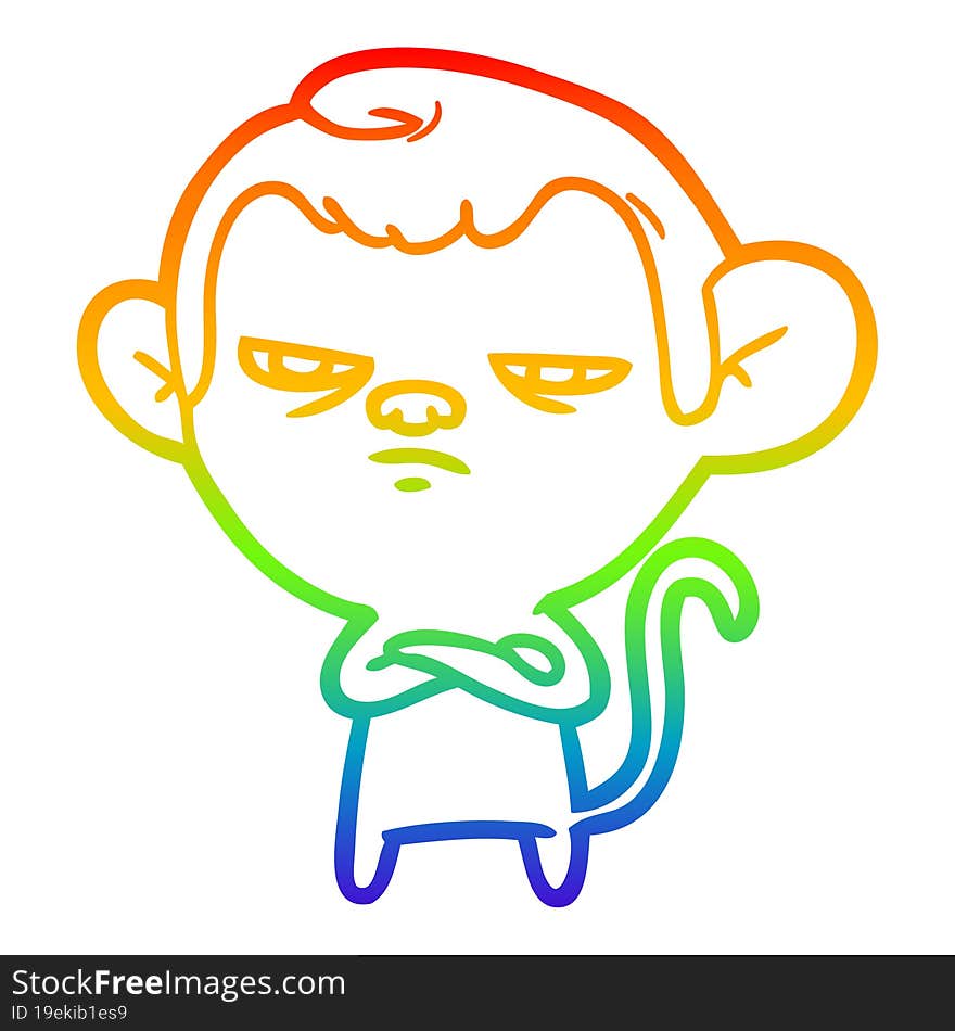 rainbow gradient line drawing of a cartoon monkey