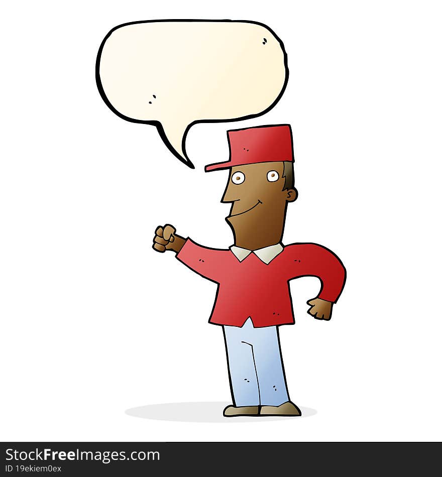 cartoon man punching air with speech bubble