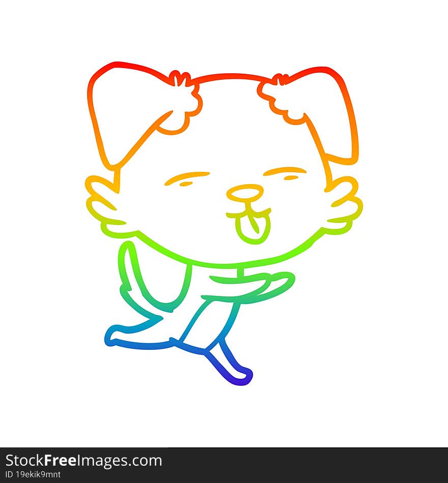 rainbow gradient line drawing of a cartoon dog sticking out tongue