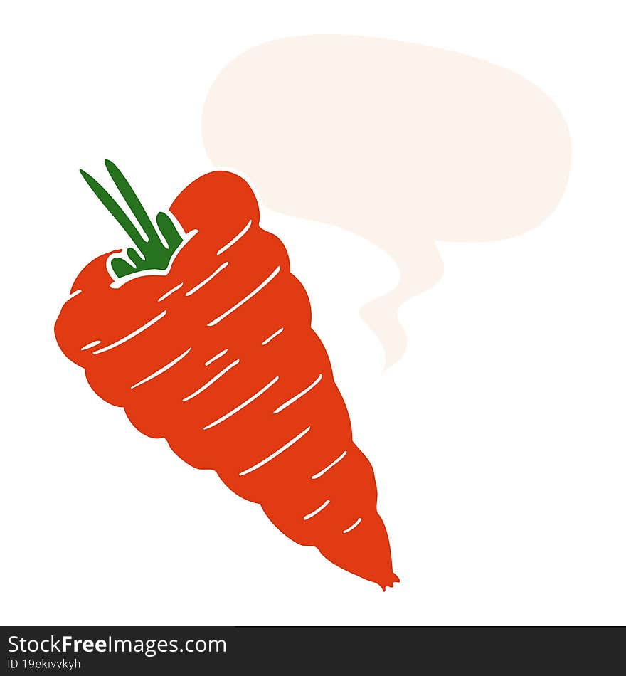 cartoon carrot and speech bubble in retro style