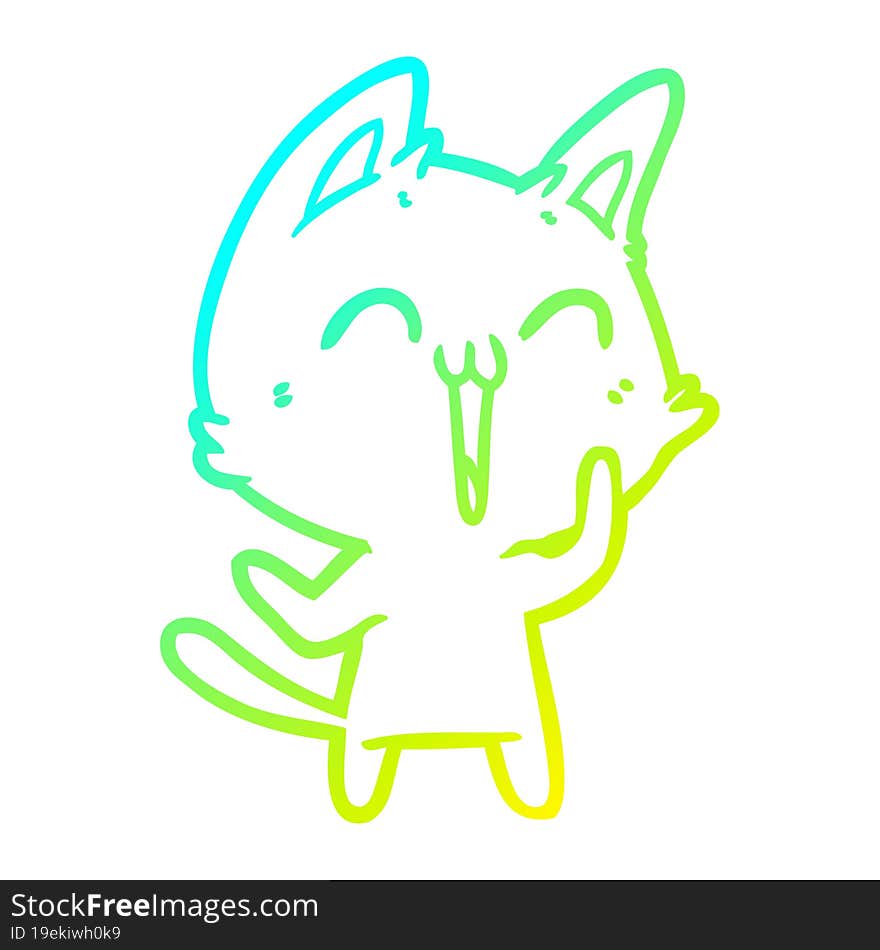 cold gradient line drawing of a happy cartoon cat