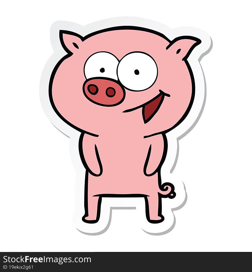 sticker of a cheerful pig cartoon