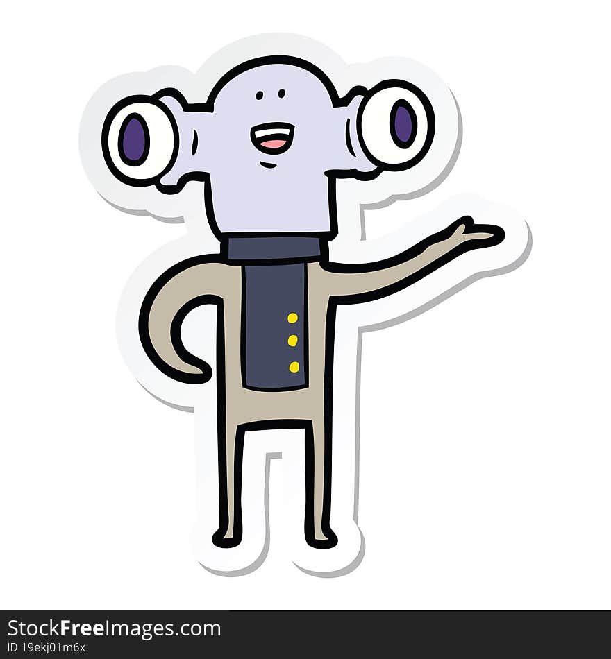 sticker of a friendly cartoon alien gesturing