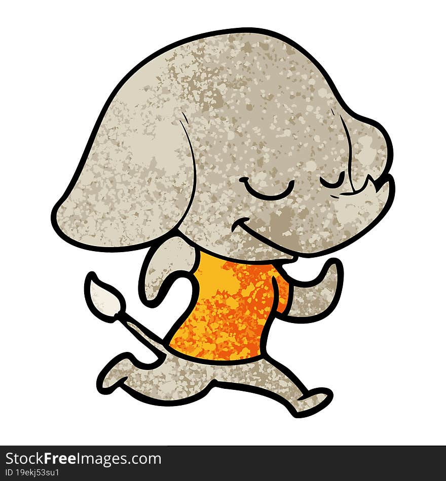 cartoon smiling elephant running. cartoon smiling elephant running