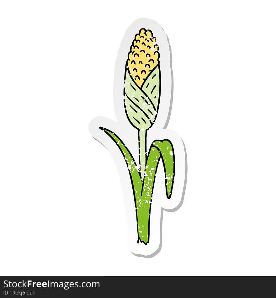 Distressed Sticker Cartoon Doodle Of Fresh Corn On The Cob