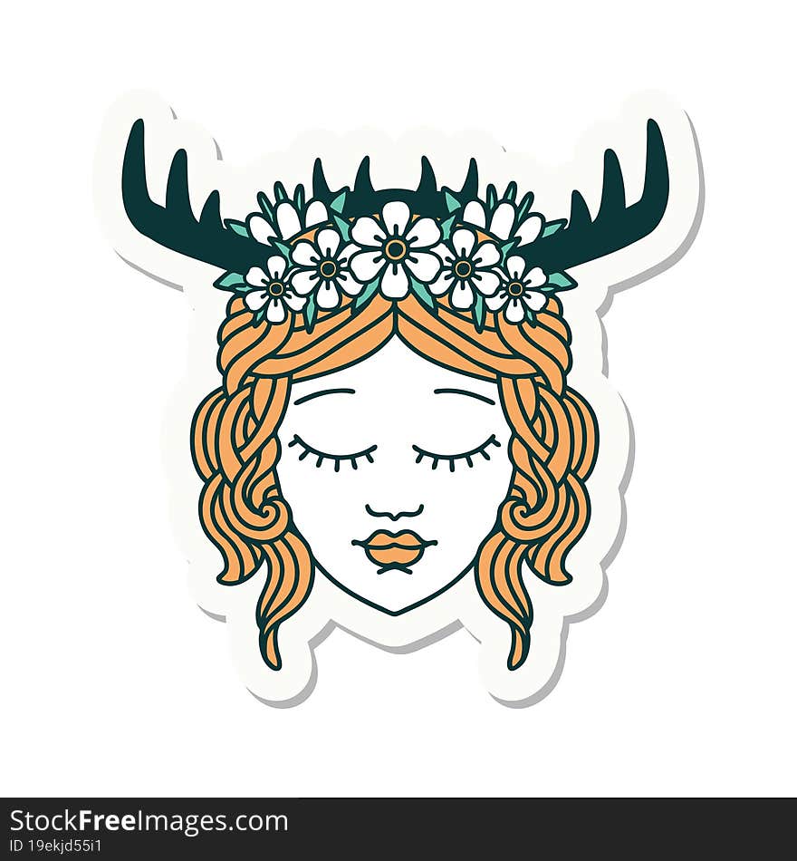 sticker of a human druid character face. sticker of a human druid character face