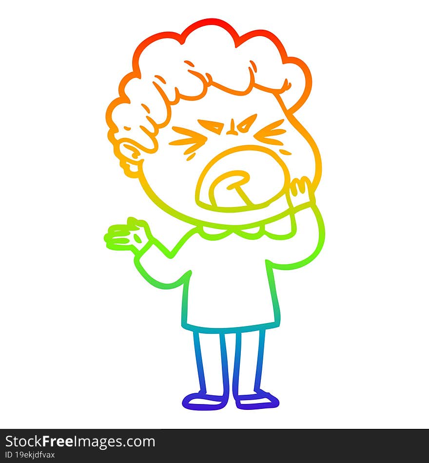 rainbow gradient line drawing cartoon furious man