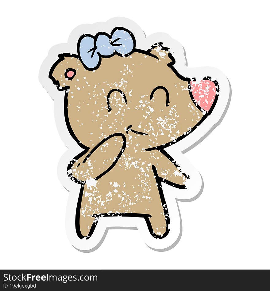 distressed sticker of a female bear cartoon