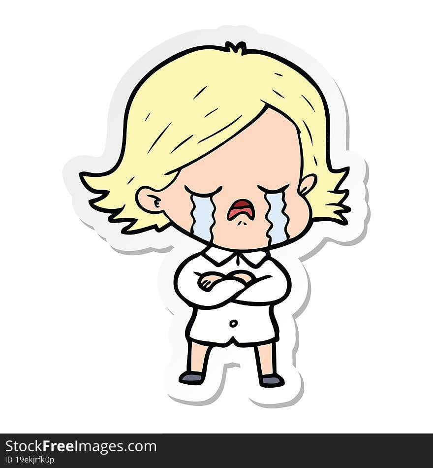 Sticker Of A Cartoon Girl Crying