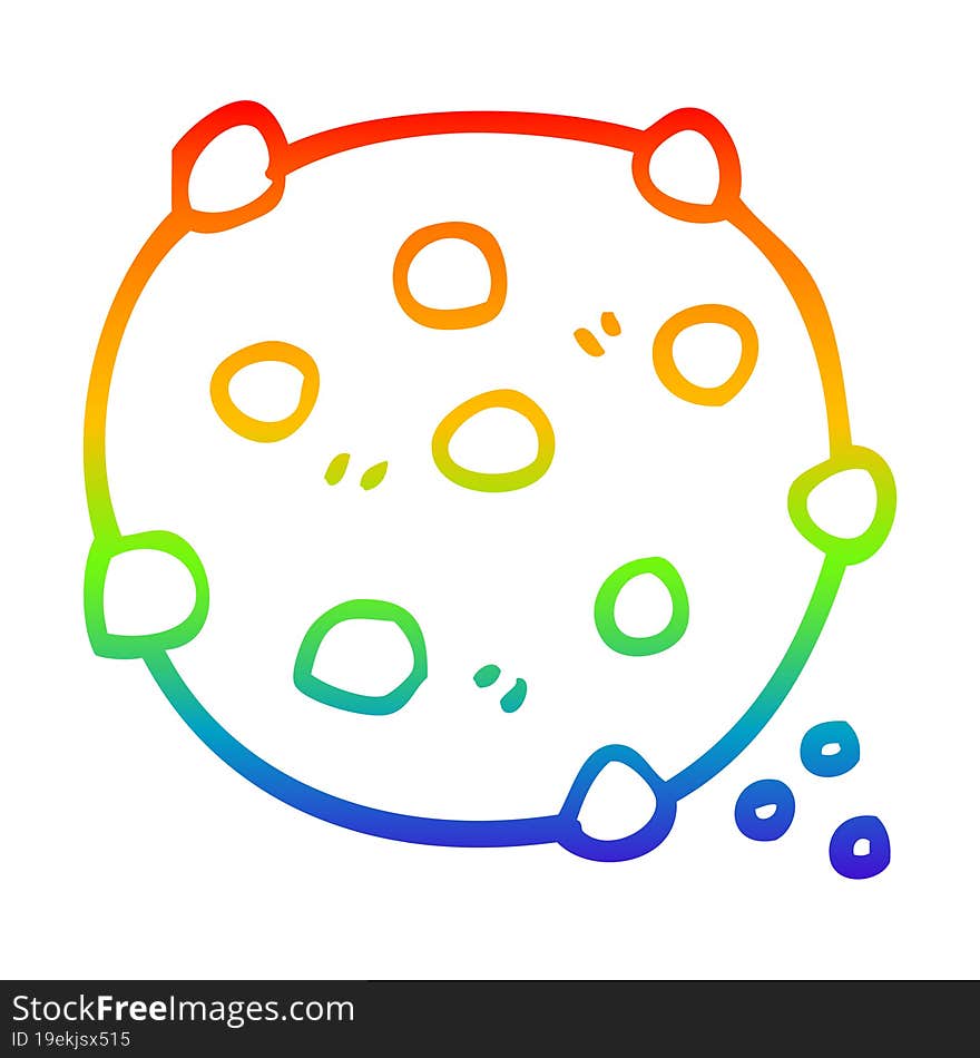 Rainbow Gradient Line Drawing Cartoon Chocolate Chip Cookie