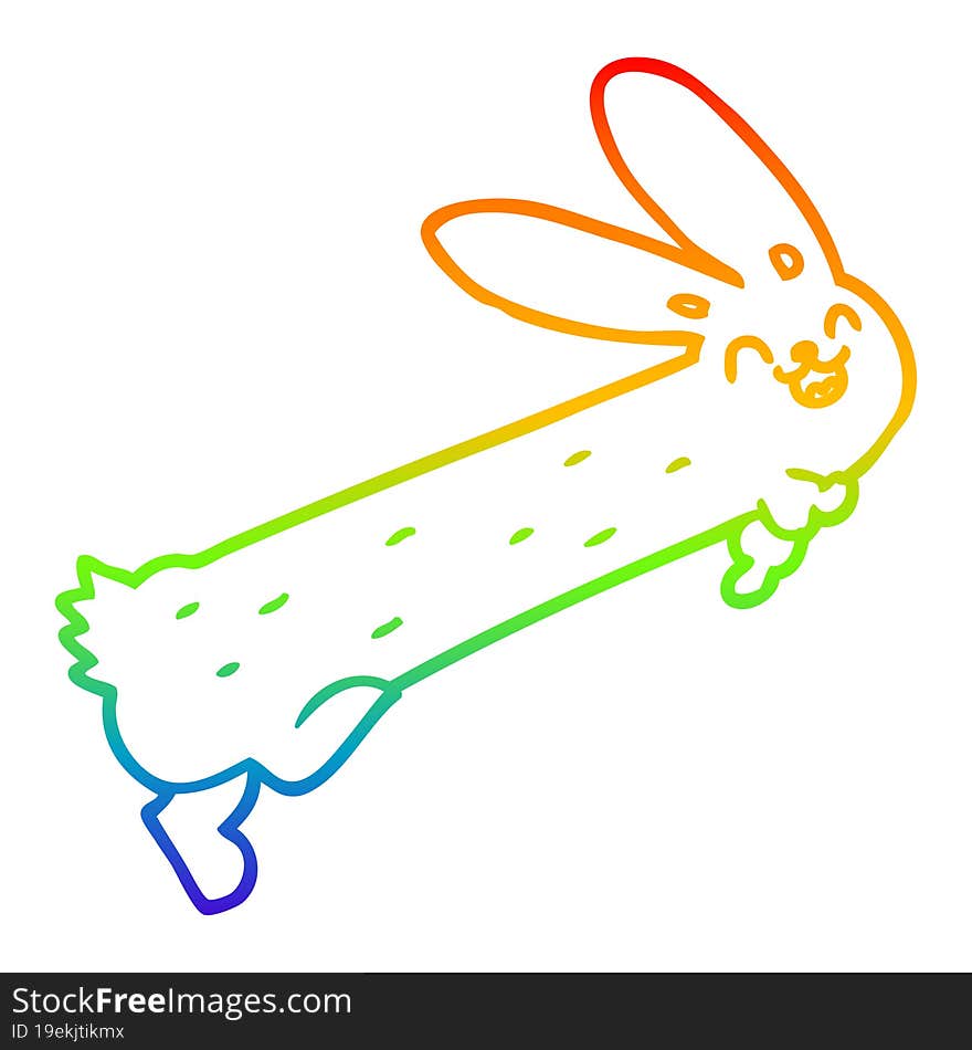 Rainbow Gradient Line Drawing Funny Cartoon Rabbit