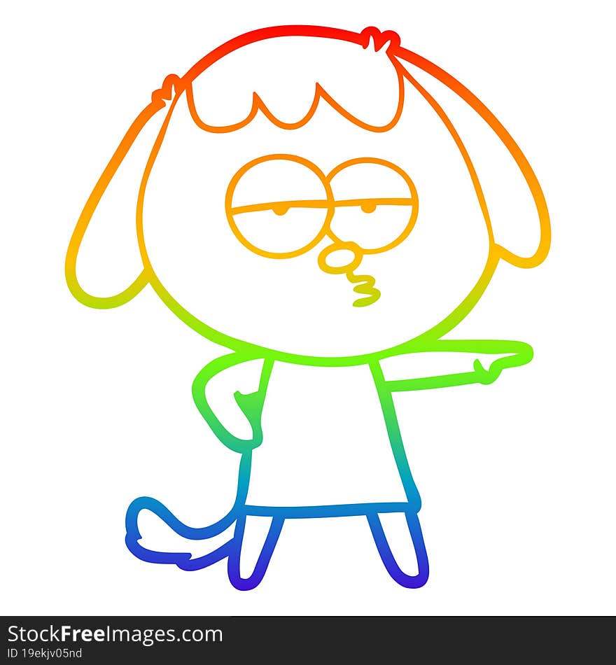 rainbow gradient line drawing of a cartoon bored dog