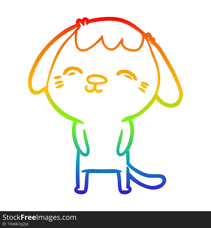 Rainbow Gradient Line Drawing Happy Cartoon Dog