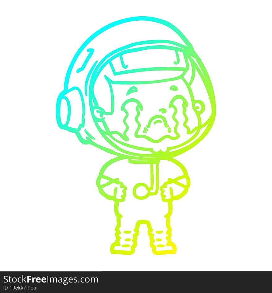 cold gradient line drawing cartoon crying astronaut