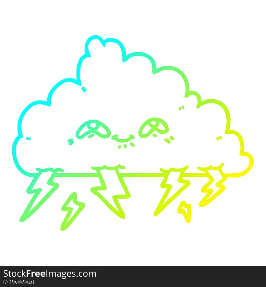 cold gradient line drawing cartoon thundercloud