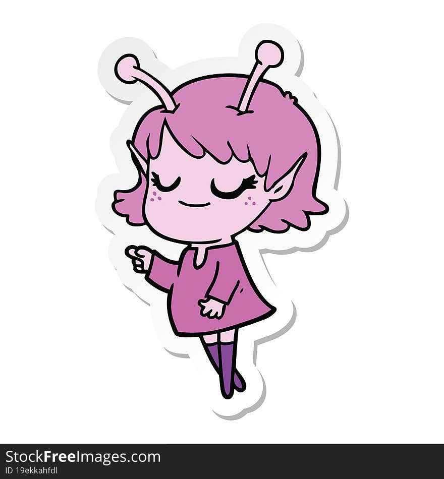 Sticker Of A Smiling Alien Girl Cartoon