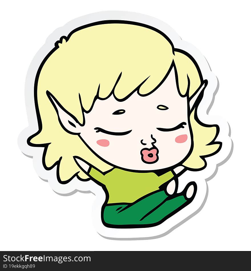 sticker of a pretty cartoon elf girl sitting