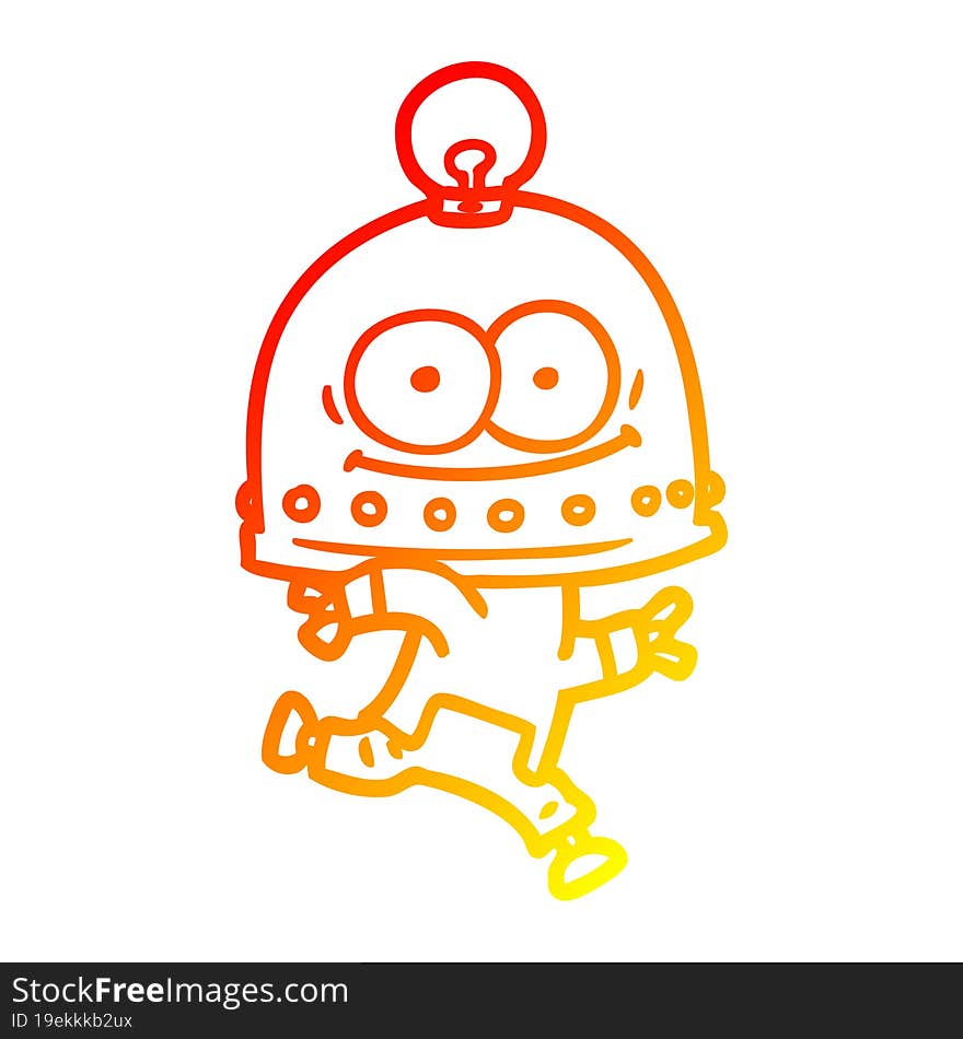 warm gradient line drawing of a happy carton robot with light bulb