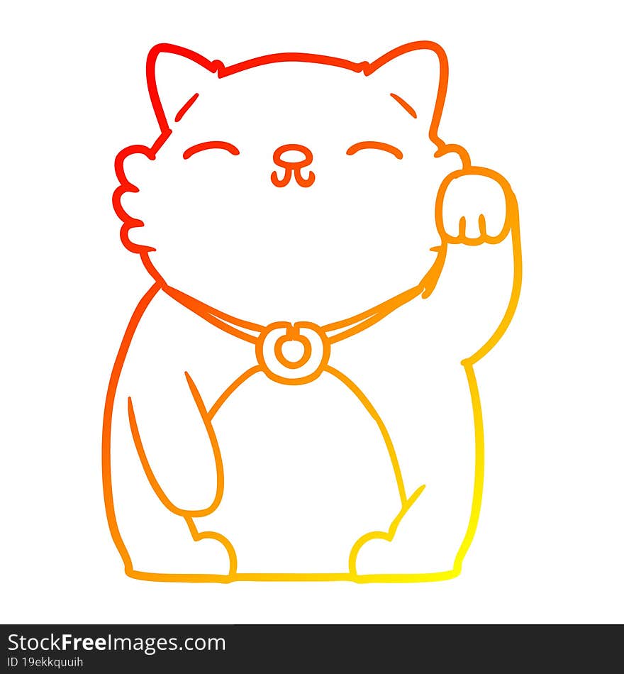 warm gradient line drawing cartoon cat waving