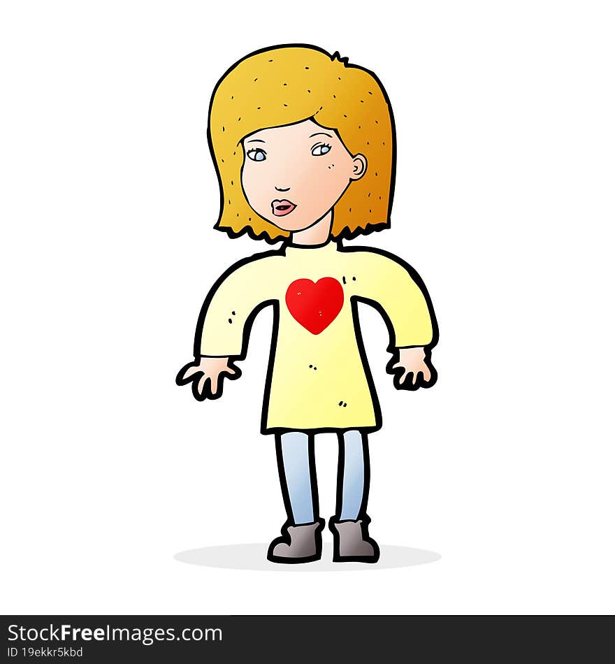 Cartoon Woman Wearing Heart Shirt