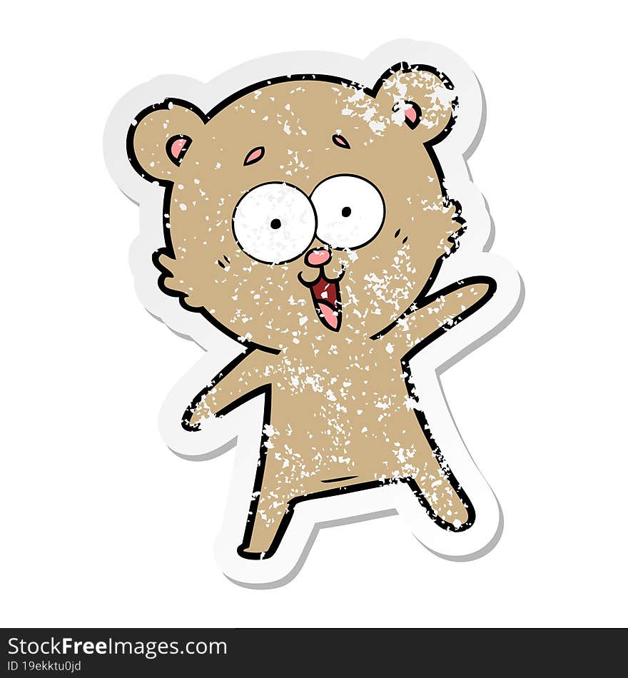 Distressed Sticker Of A Laughing Teddy  Bear Cartoon