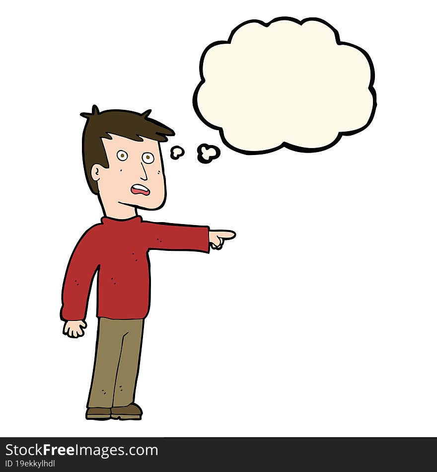 cartoon pointing man with thought bubble