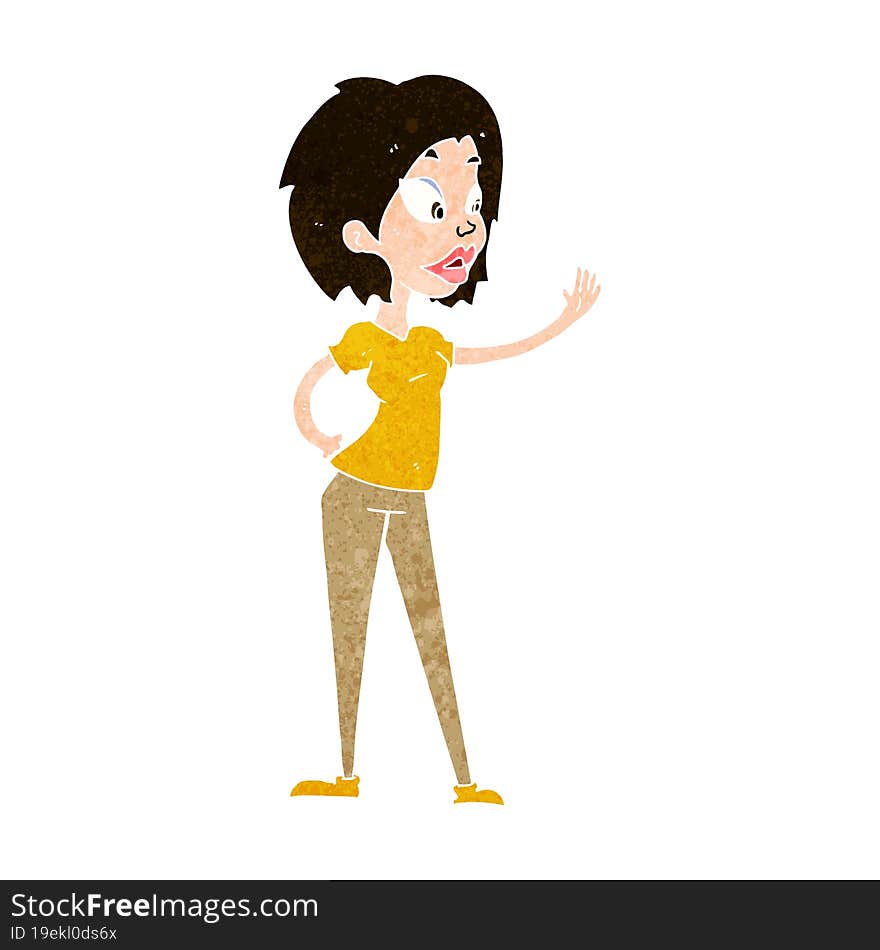 cartoon woman waving