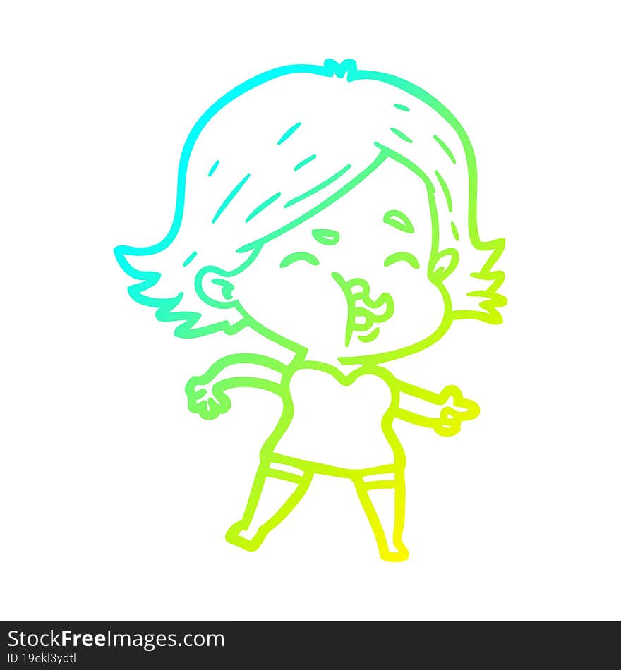 Cold Gradient Line Drawing Cartoon Girl Pulling Face