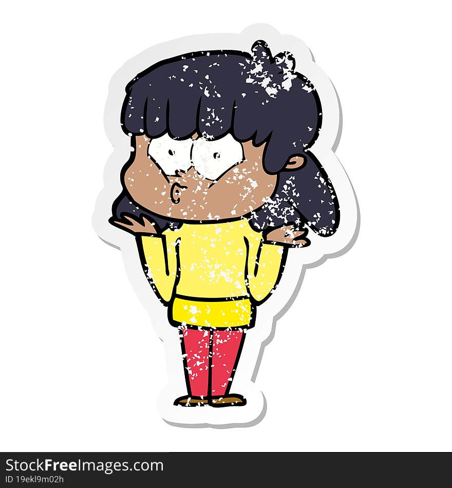 distressed sticker of a cartoon whistling girl