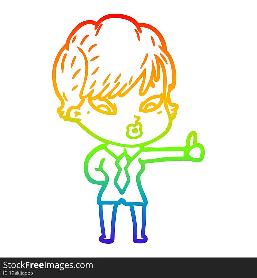 rainbow gradient line drawing of a cartoon woman