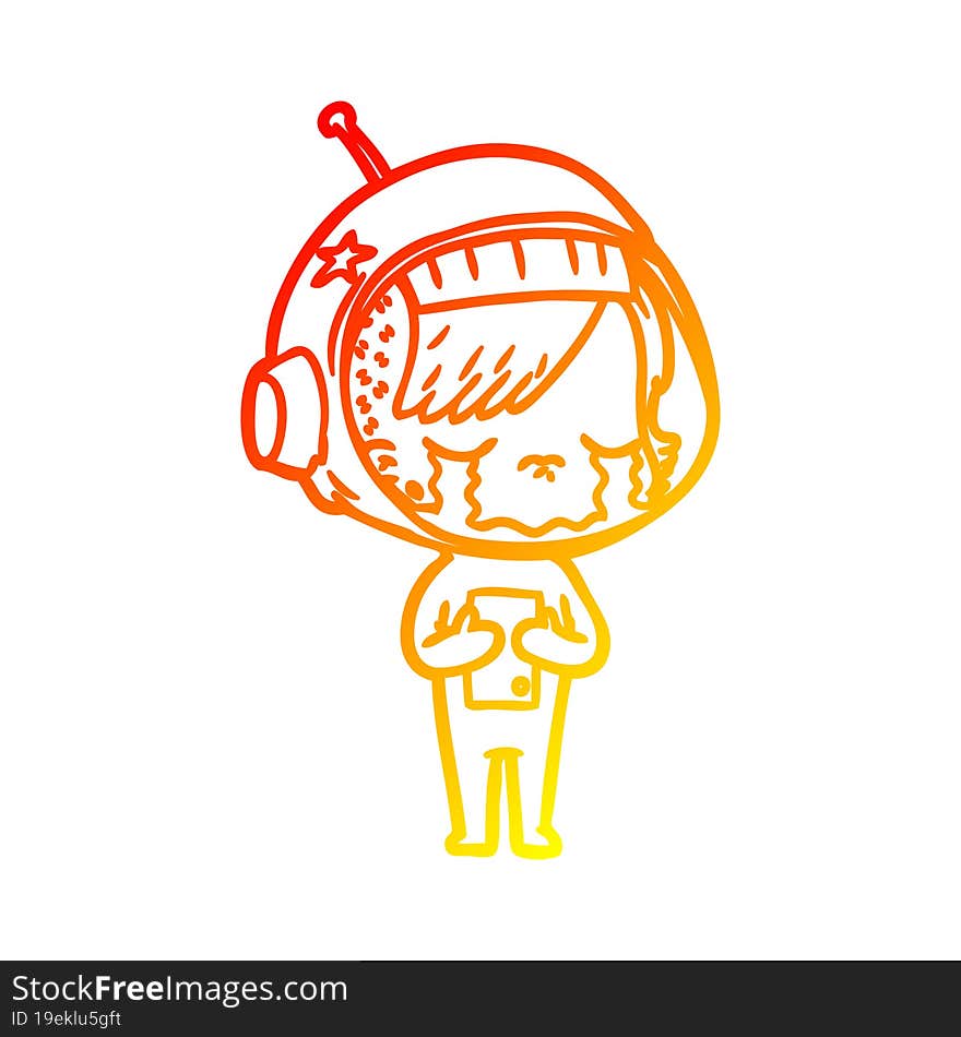 Warm Gradient Line Drawing Cartoon Crying Astronaut Girl