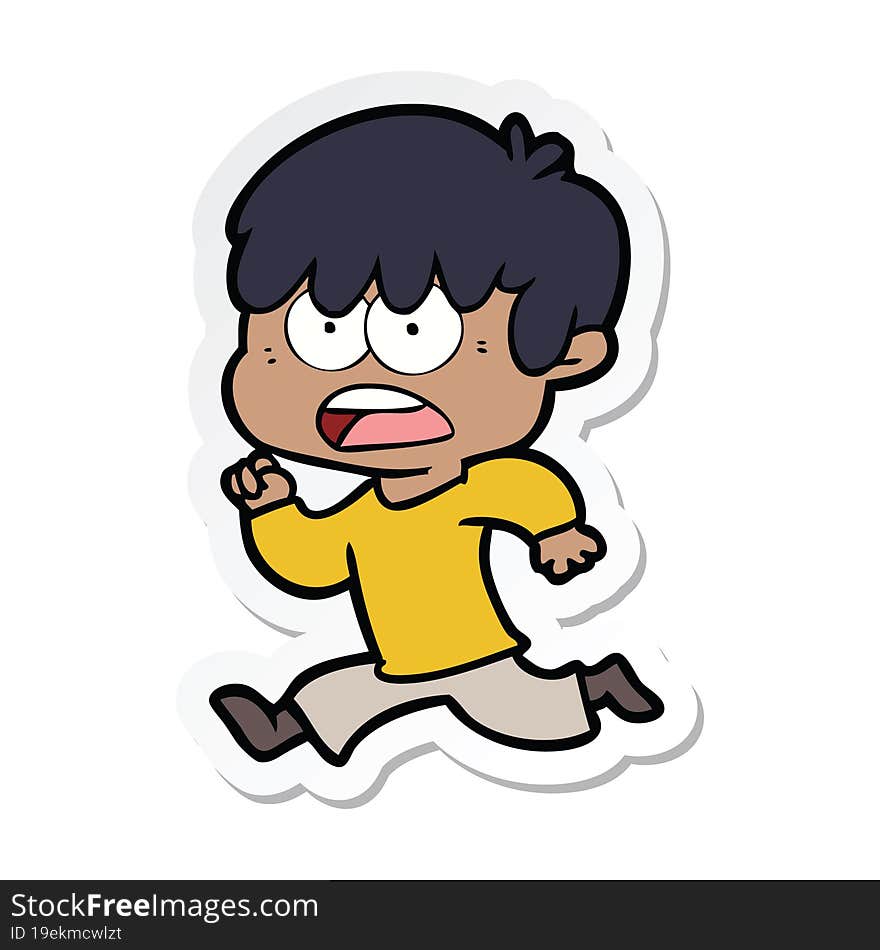 sticker of a worried cartoon boy