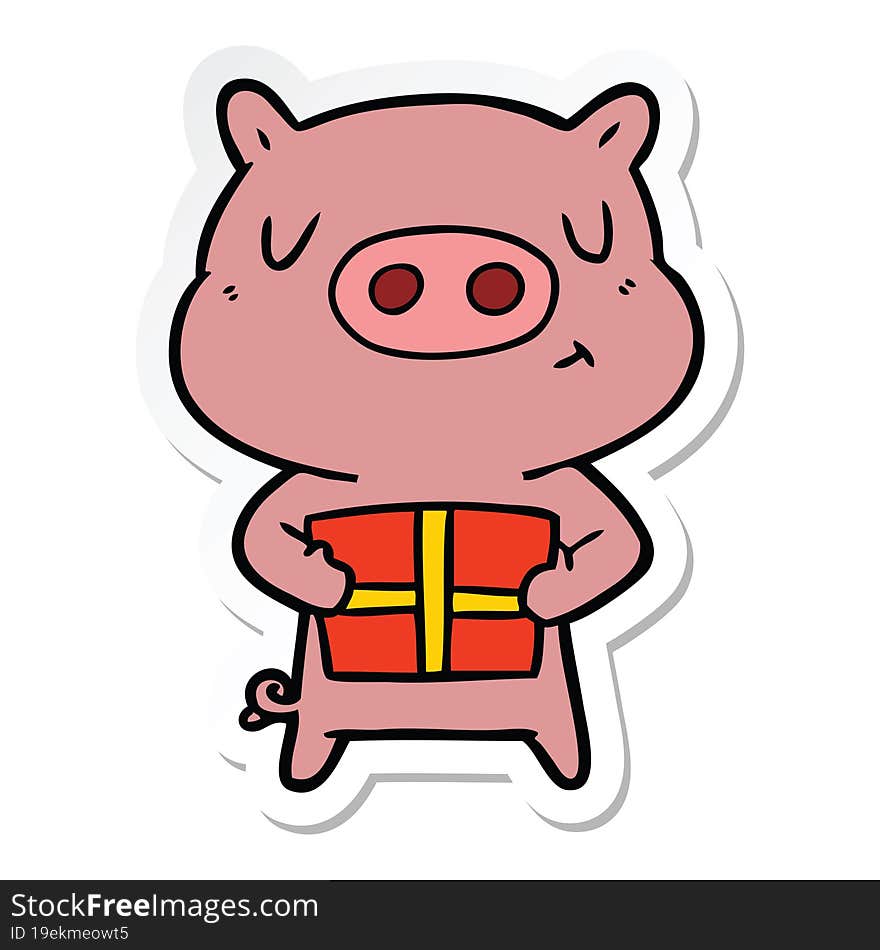 sticker of a cartoon christmas pig