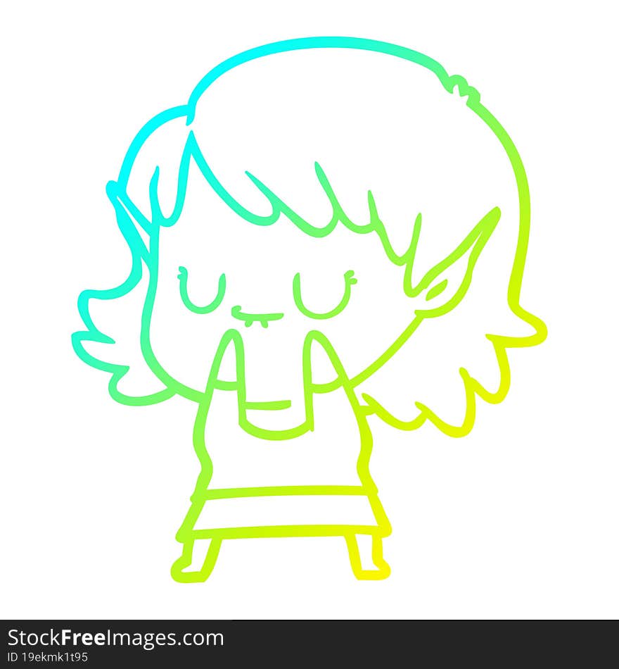 cold gradient line drawing happy cartoon elf girl