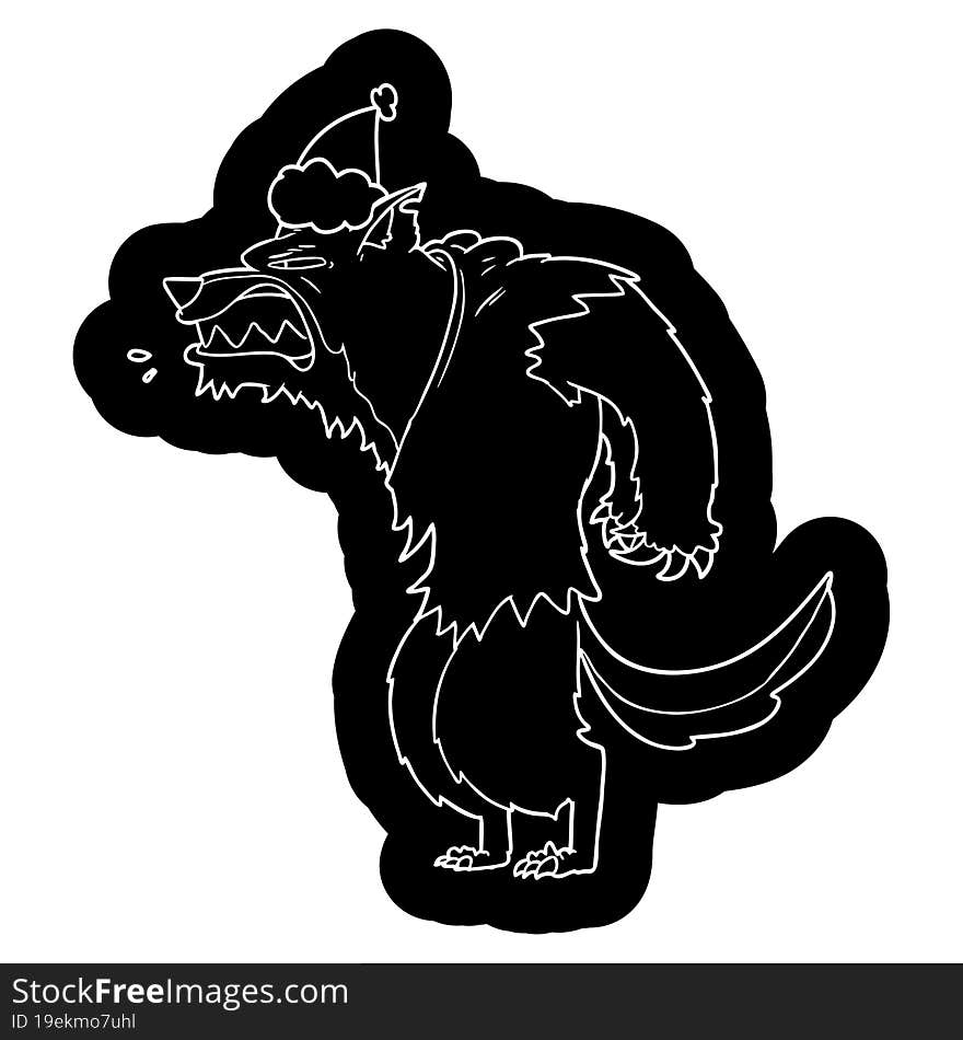 angry werewolf cartoon icon of a wearing santa hat