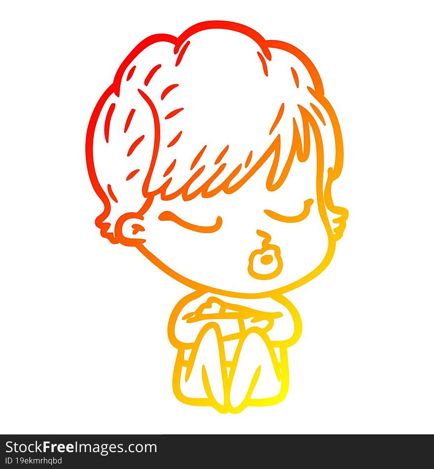 warm gradient line drawing cartoon woman with eyes shut