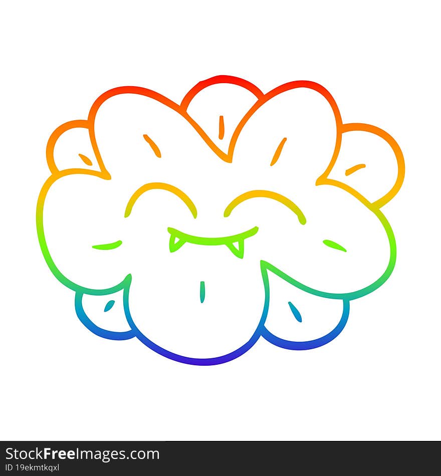 rainbow gradient line drawing cartoon flower with fangs