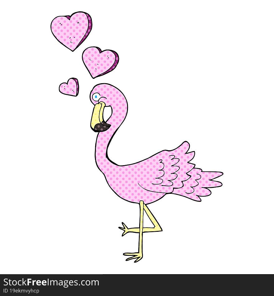 freehand drawn cartoon flamingo in love