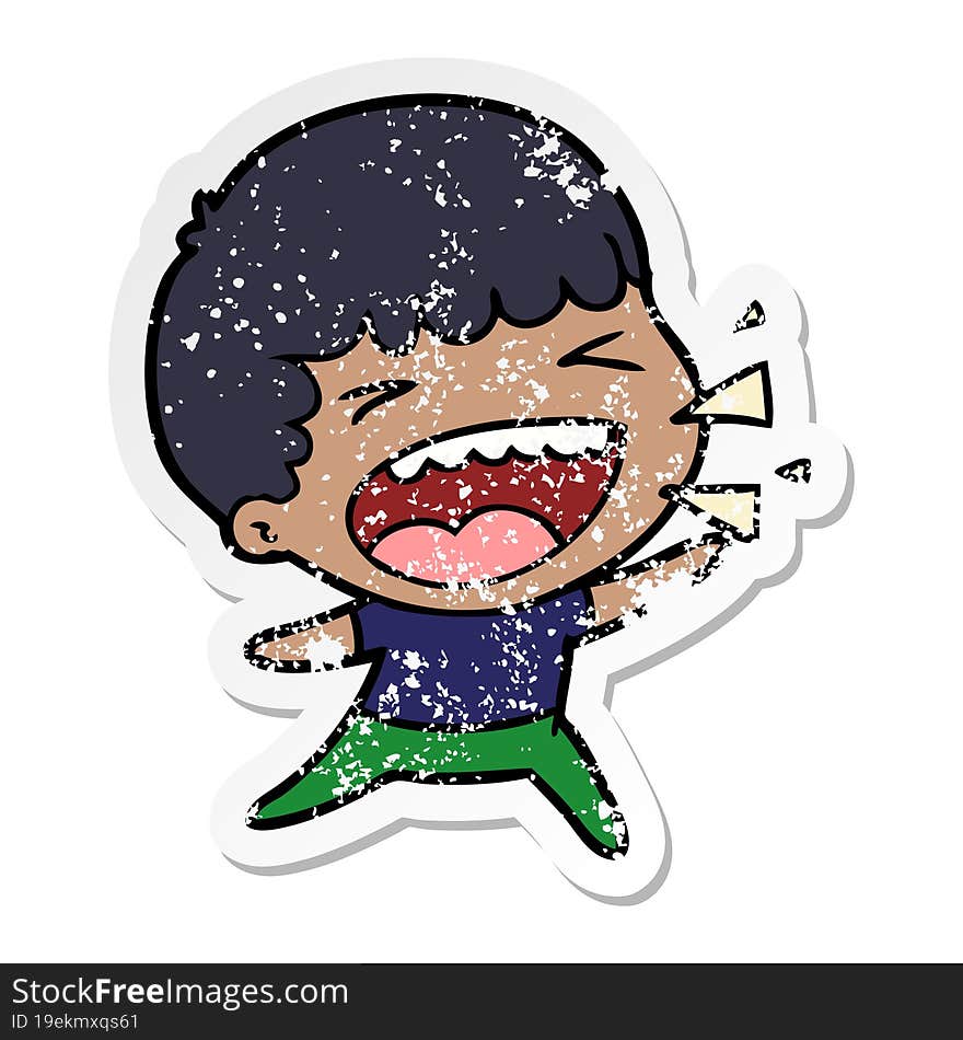 distressed sticker of a cartoon laughing man