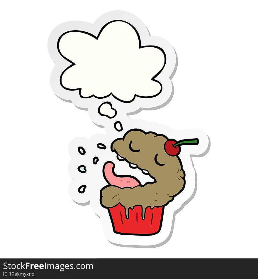 cartoon cupcake and thought bubble as a printed sticker