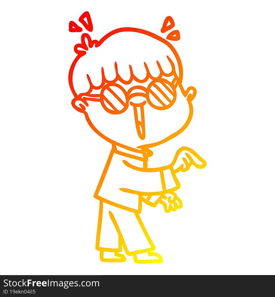 warm gradient line drawing cartoon boy wearing spectacles