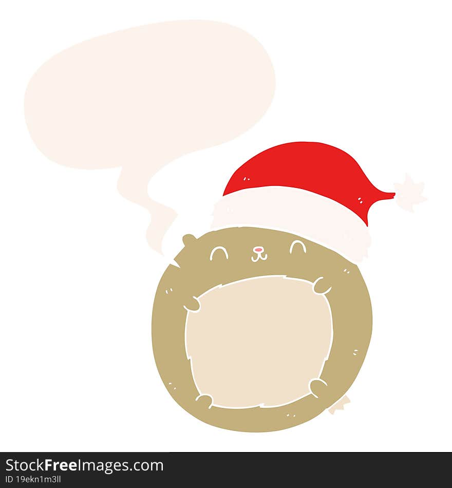 cute cartoon christmas bear and speech bubble in retro style