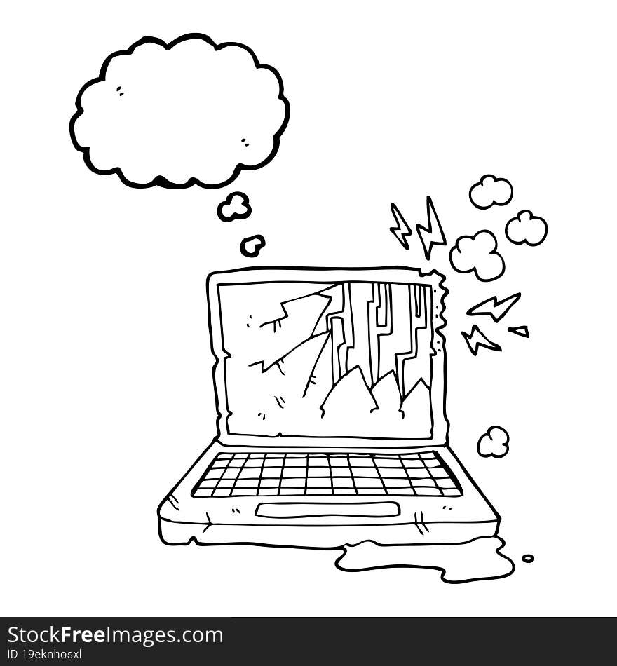 freehand drawn thought bubble cartoon broken computer