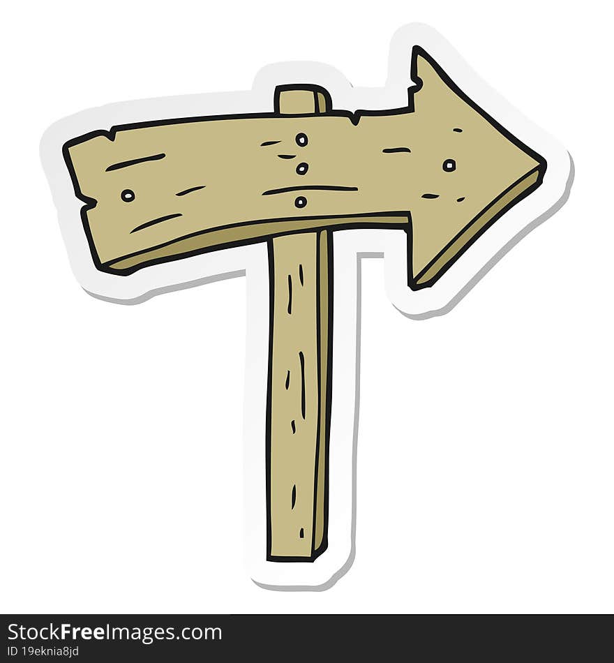 sticker of a cartoon wooden direction arrow