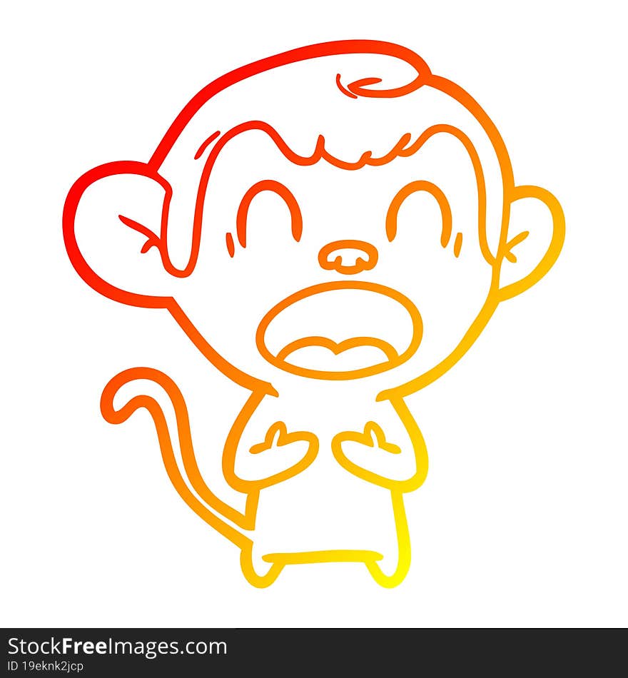 Warm Gradient Line Drawing Shouting Cartoon Monkey