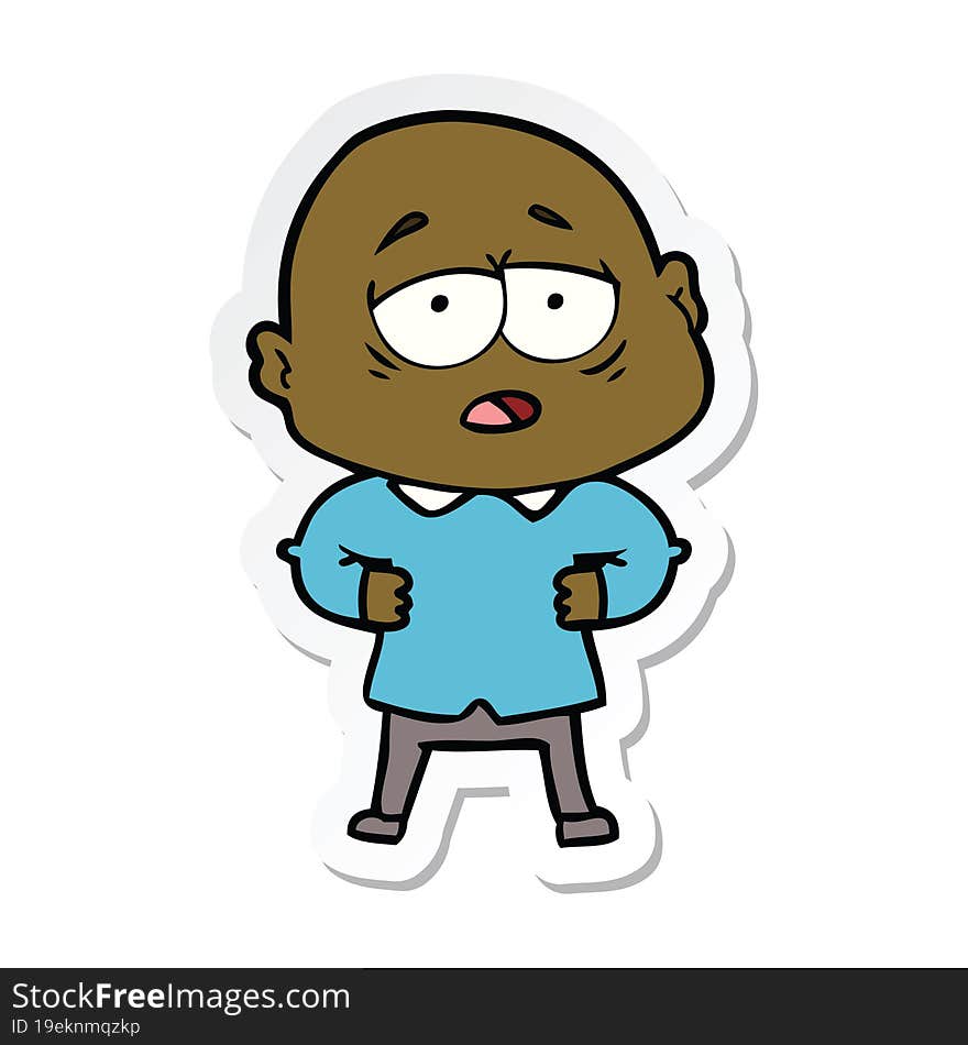 sticker of a cartoon tired bald man