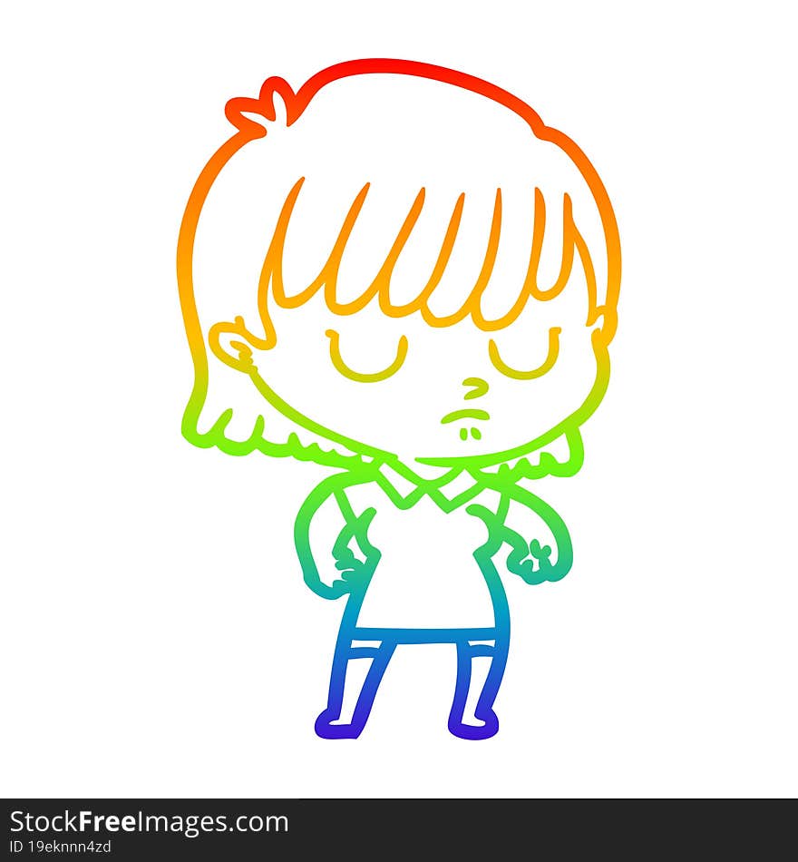 rainbow gradient line drawing of a cartoon woman